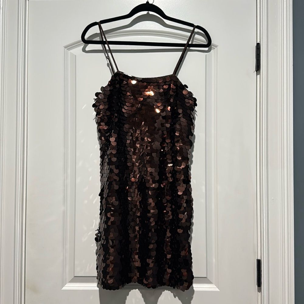 A New Day Brown Sequined Holiday Dress. Sz S